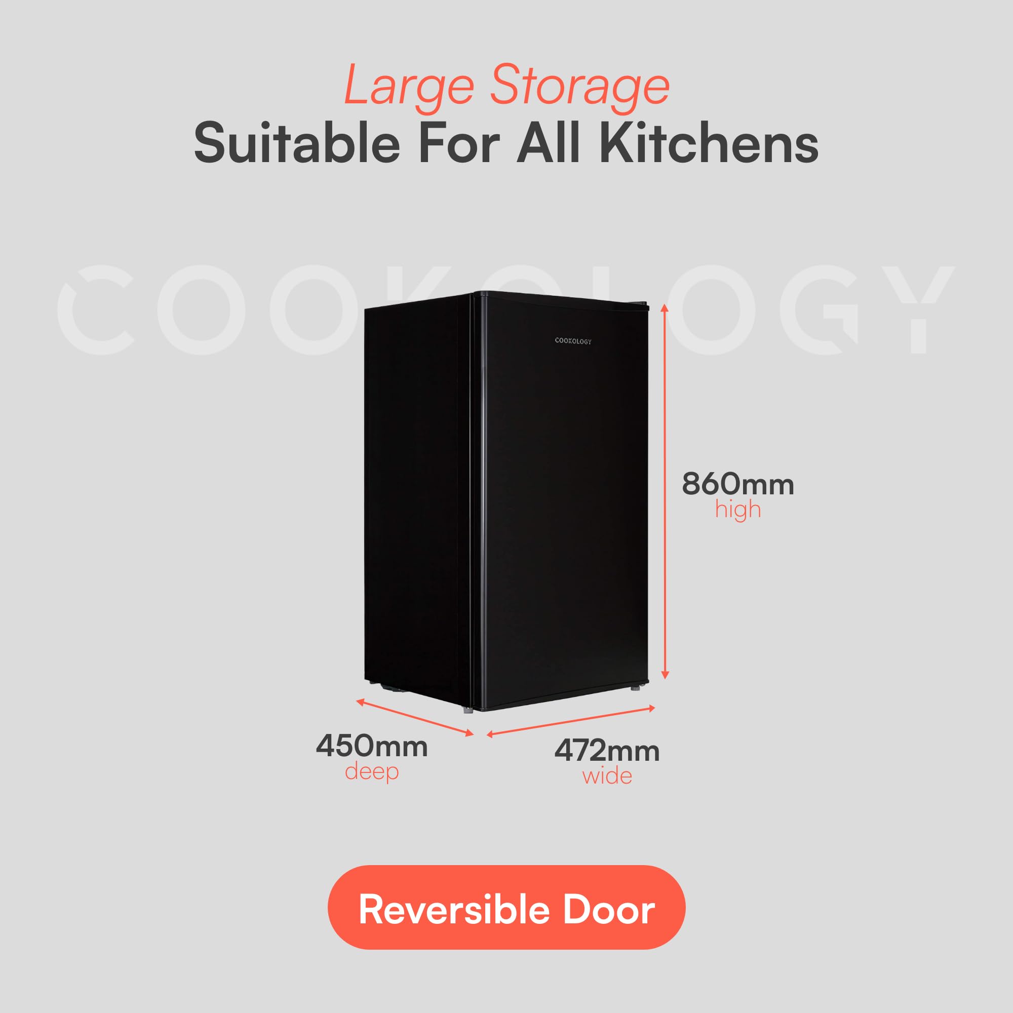 Cookology 93L Freestanding Under Counter Fridge with Chiller Box - Adjustable Temperature Control & Legs - Black