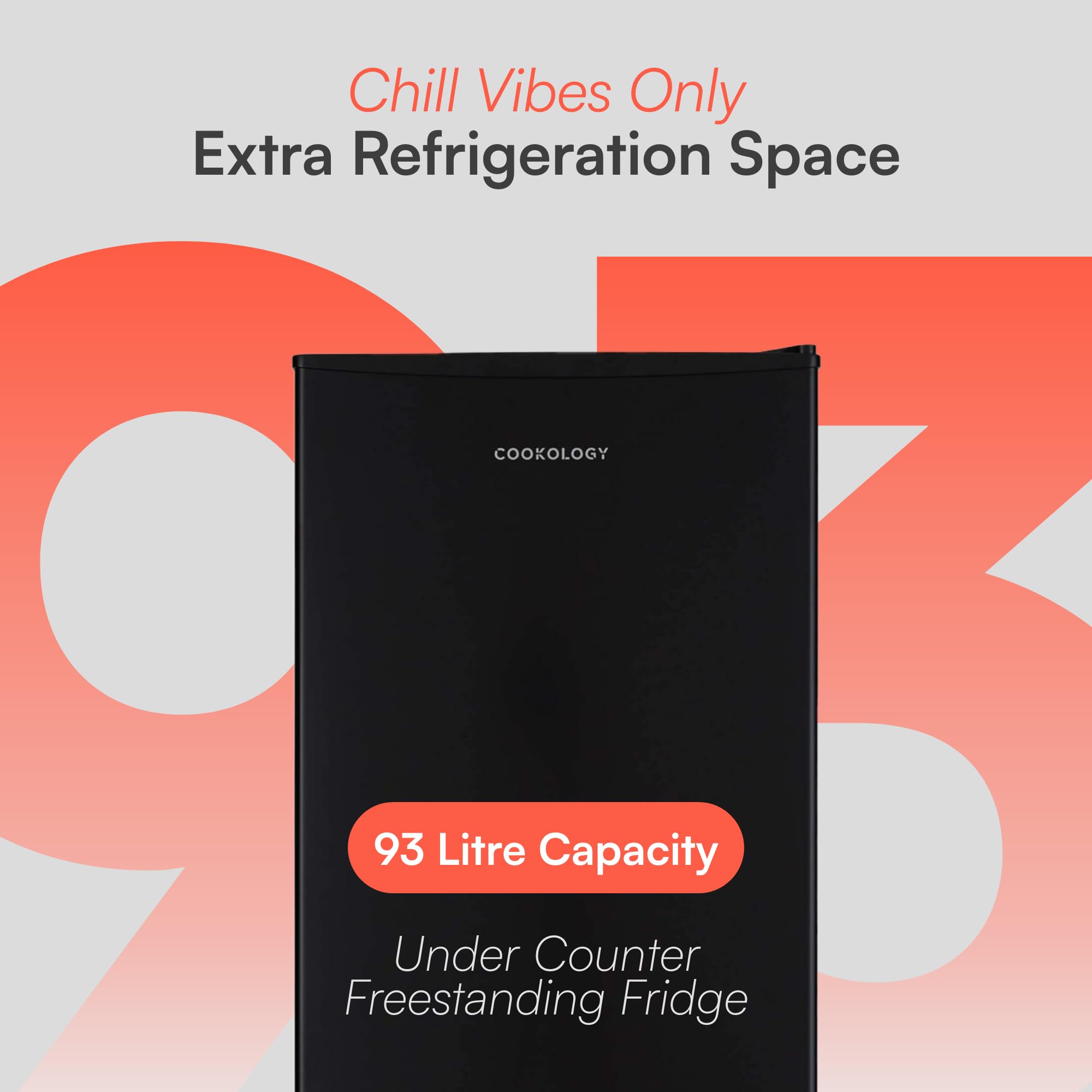 Cookology 93L Freestanding Under Counter Fridge with Chiller Box - Adjustable Temperature Control & Legs - Black