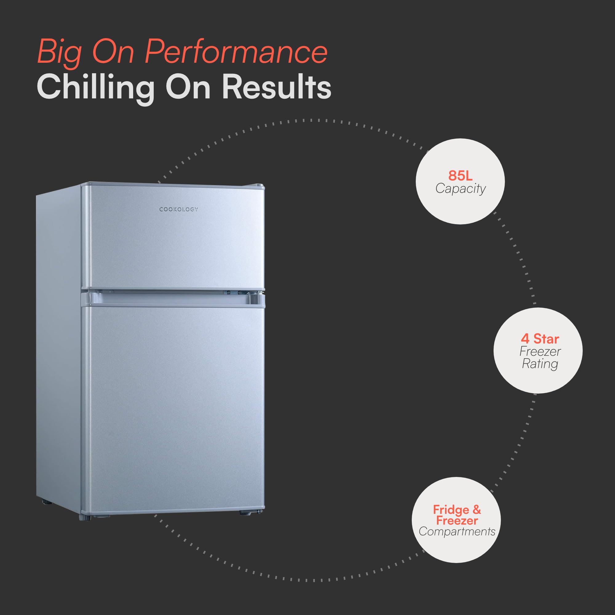 Cookology 87L Freestanding Under Counter Small Fridge Freezer - 2 Doors - Adjustable Temperature Control - LED Light