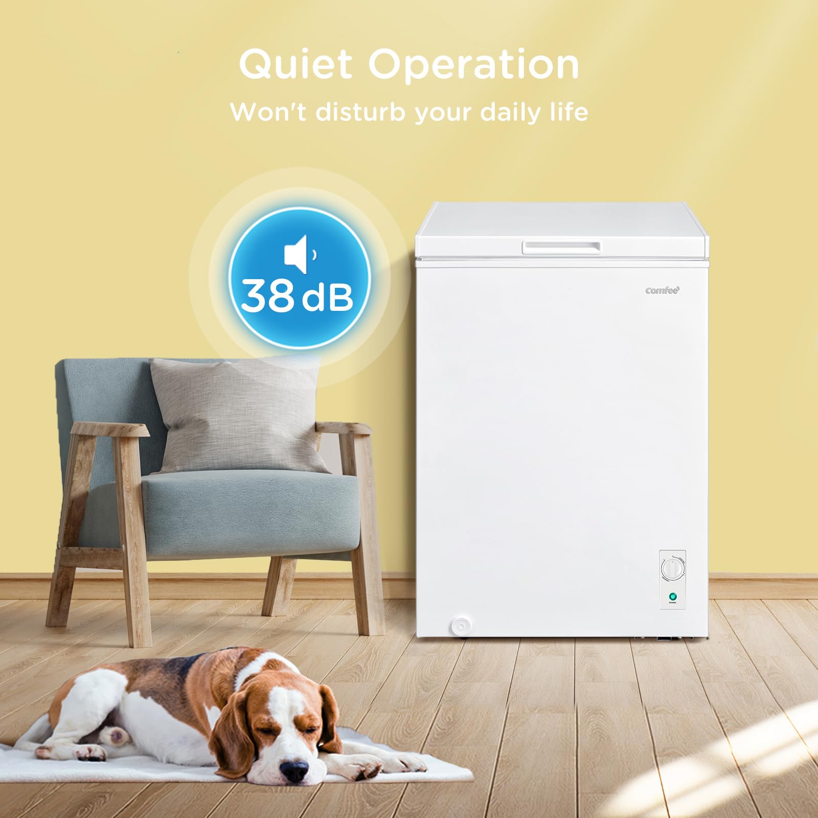 COMFEE' RCC102WH2UK(E) 99L Freestanding Chest Freezer, Refrigeration and Freezer Conversion, Inverter Compressor, 4 Star Freezer Rating