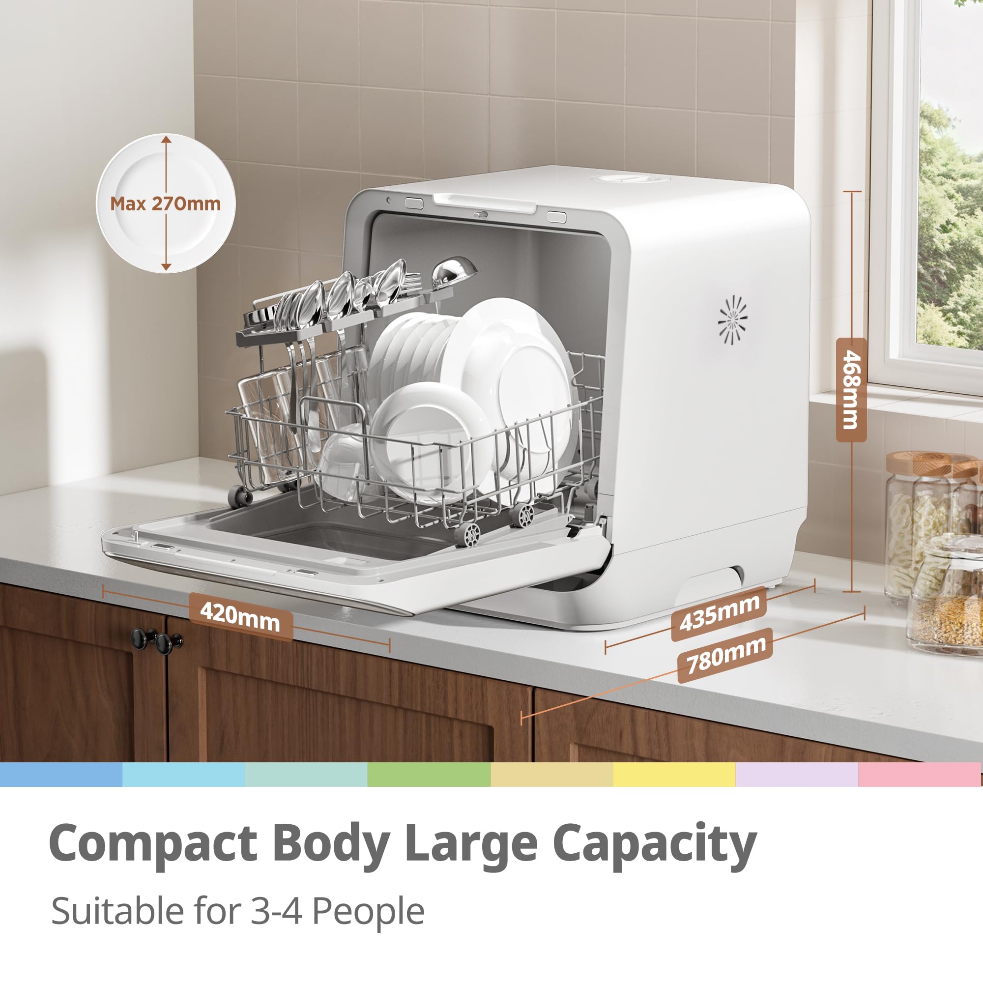COMFEE' Table Top Dishwasher 7+3 Programs Mini Tabletop Dishwasher No Plumbing, 6L Built-in Water Tank, Hygiene Wash, Auto Door Open Drying