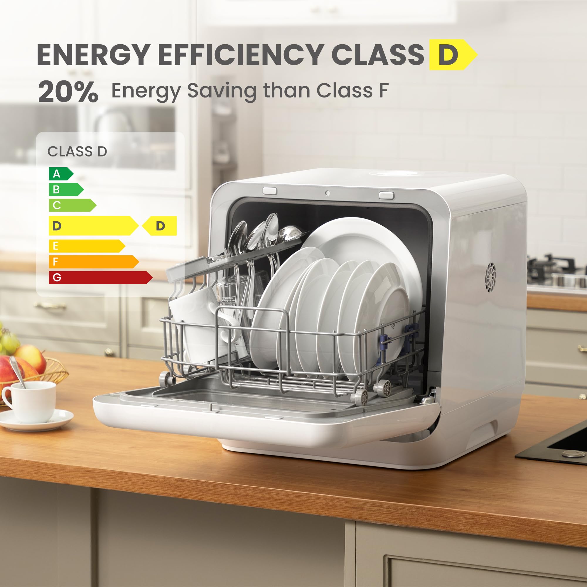 COMFEE‘ Table Top Dishwasher, Mini Countertop Dishwasher with 6+3 Programs, Steam Wash, Baby Care & Fruit Wash, No plumbing, Delay Start