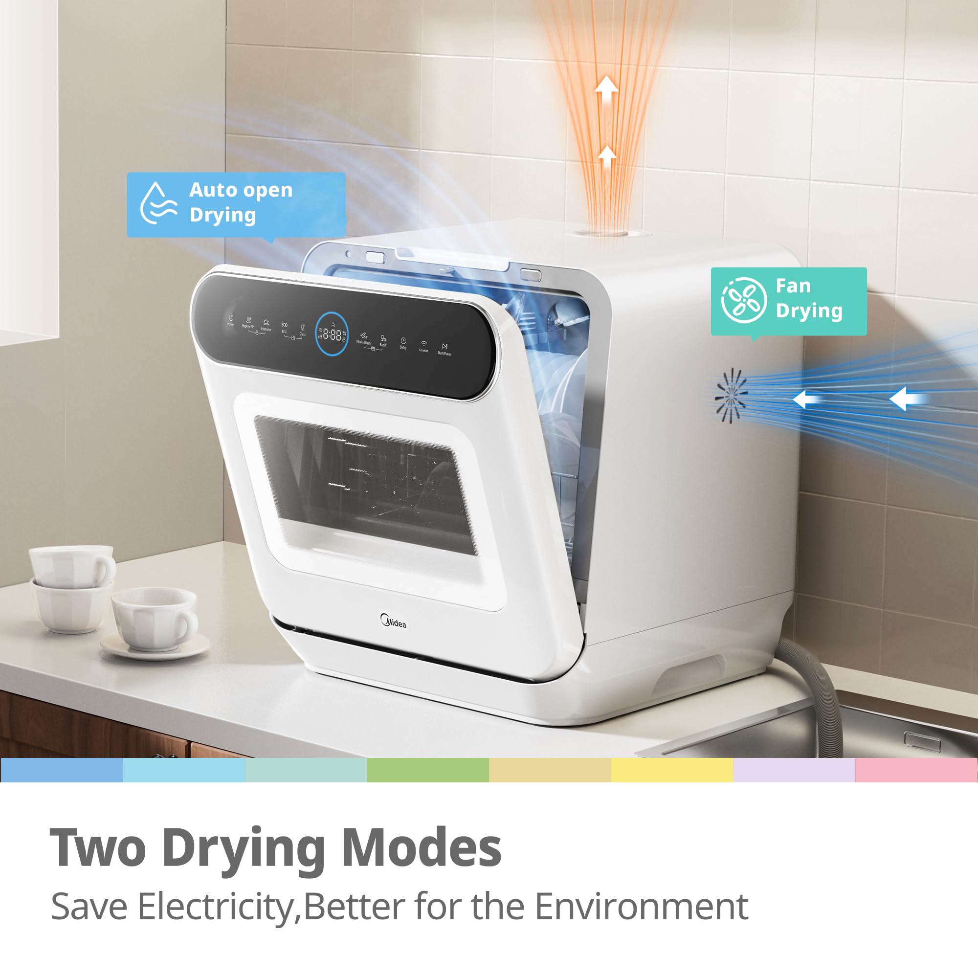 COMFEE' Table Top Dishwasher 7+3 Programs Mini Tabletop Dishwasher No Plumbing, 6L Built-in Water Tank, Hygiene Wash, Auto Door Open Drying