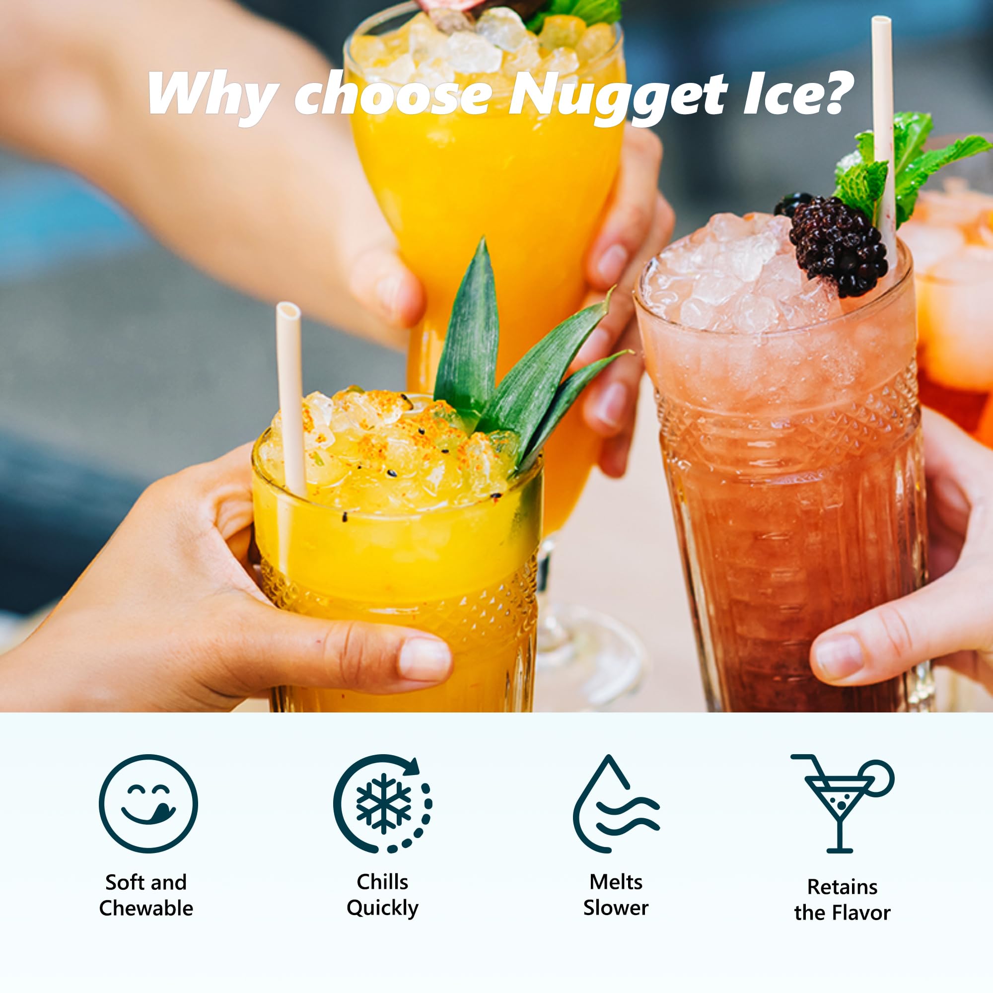 EUHOMY Nugget Ice Maker, Chewable Pellet Ice Machine with Self-Cleaning and Handle, Ready in 6 Mins, 15.5kg/24H, Removable Top Cover