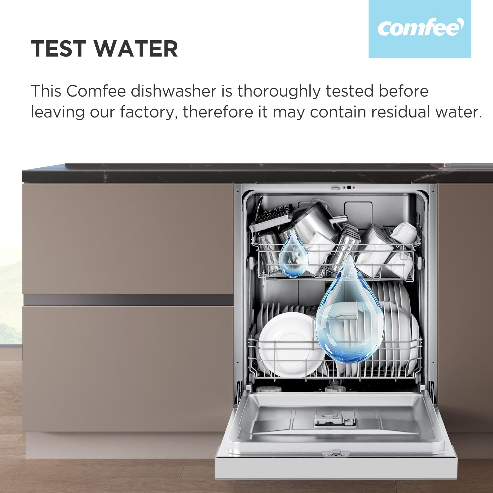 COMFEE' Dishwasher Freestanding with 13 Place Settings, New Upgraded Full Size Dishwasher 60cm Width, CDWPF1301PBD-UK