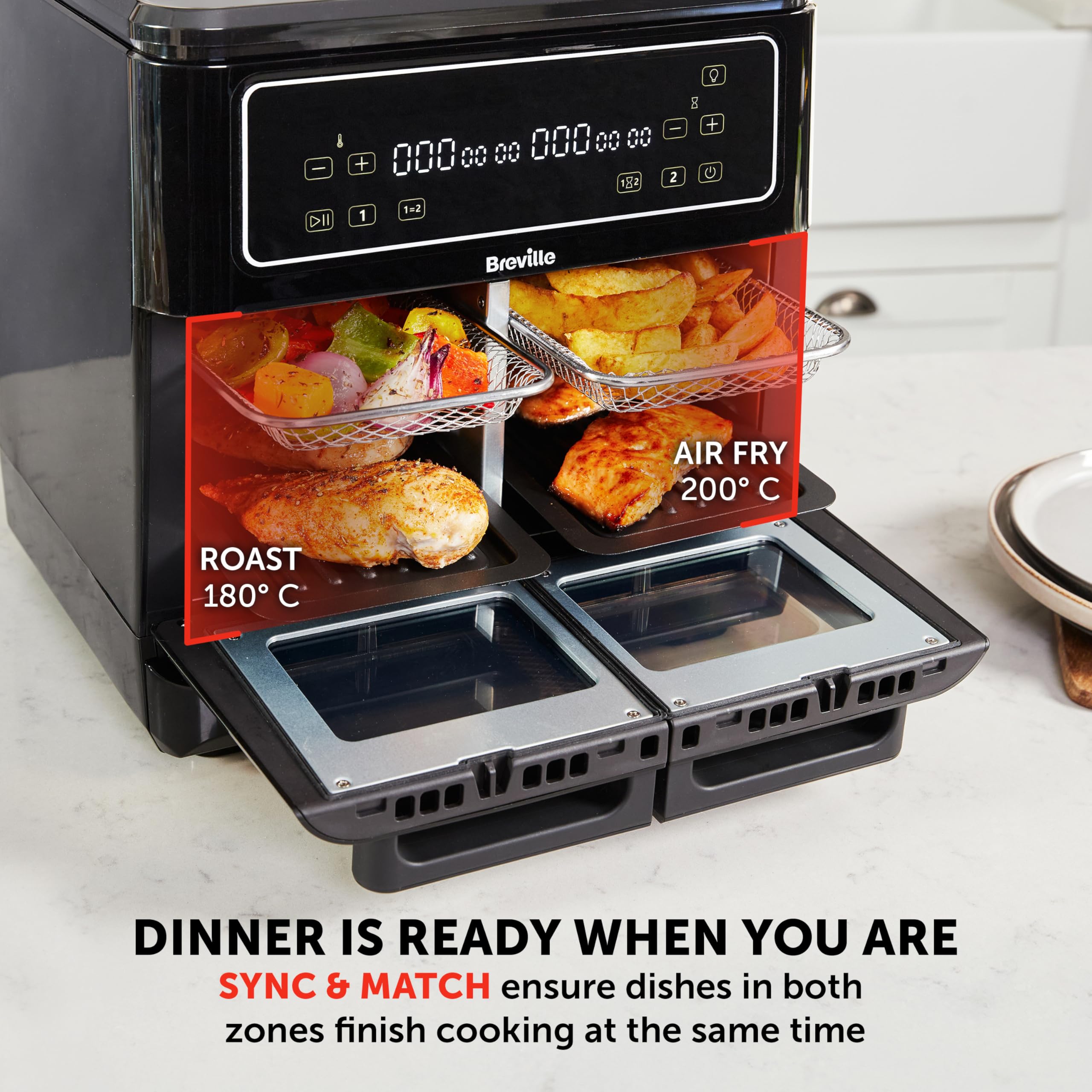 Breville Halo Flexi Air Fryer | Digital Dual Air Fryer Oven | 11L: Serves 10+ People | FryBakeGrillRoast & Reheat