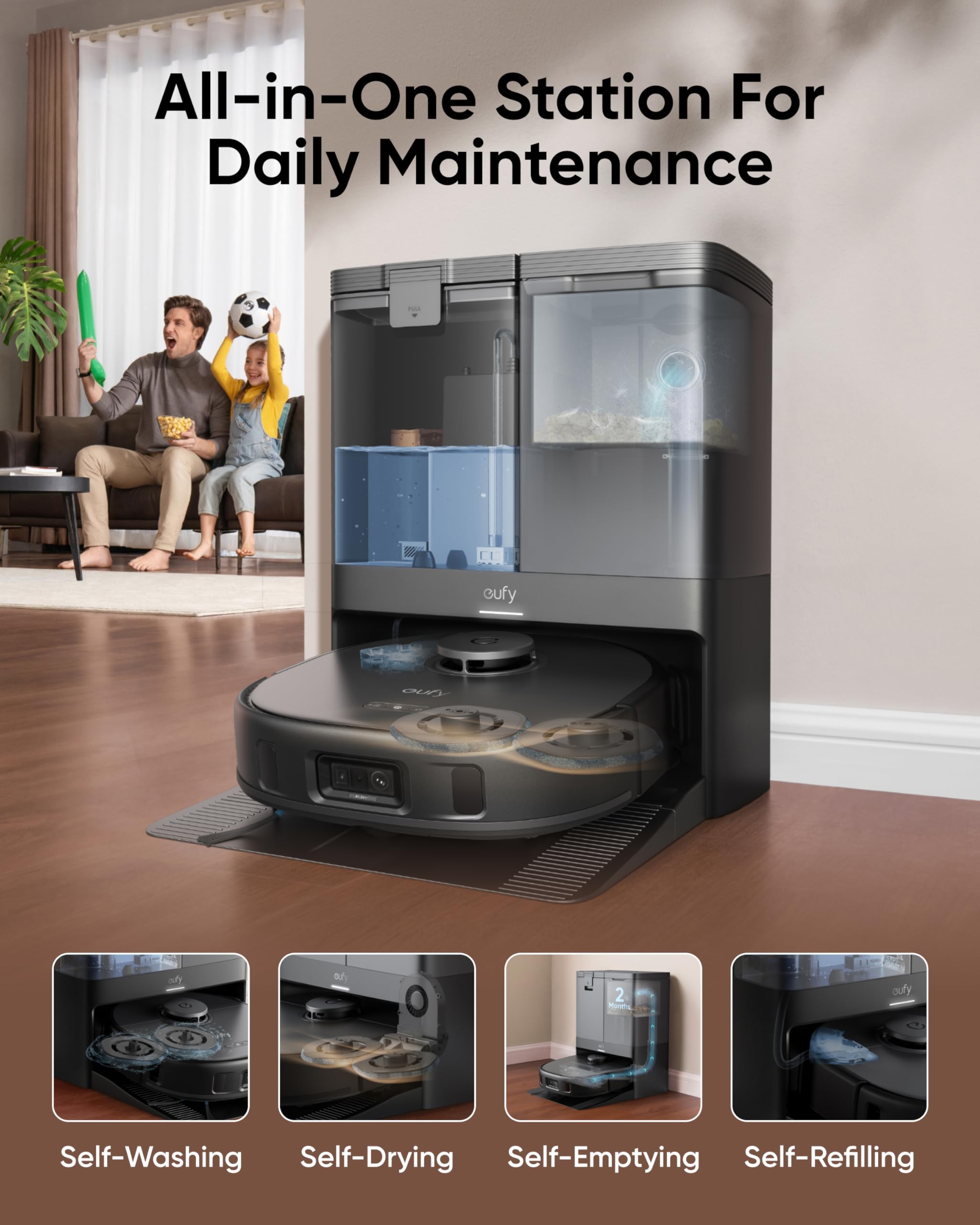 eufy X10 Pro Omni Robot Vacuum Cleaner With Mop, Incredible Suction, Dual Mops with 12 mm Auto-Lift and Carpet Detection