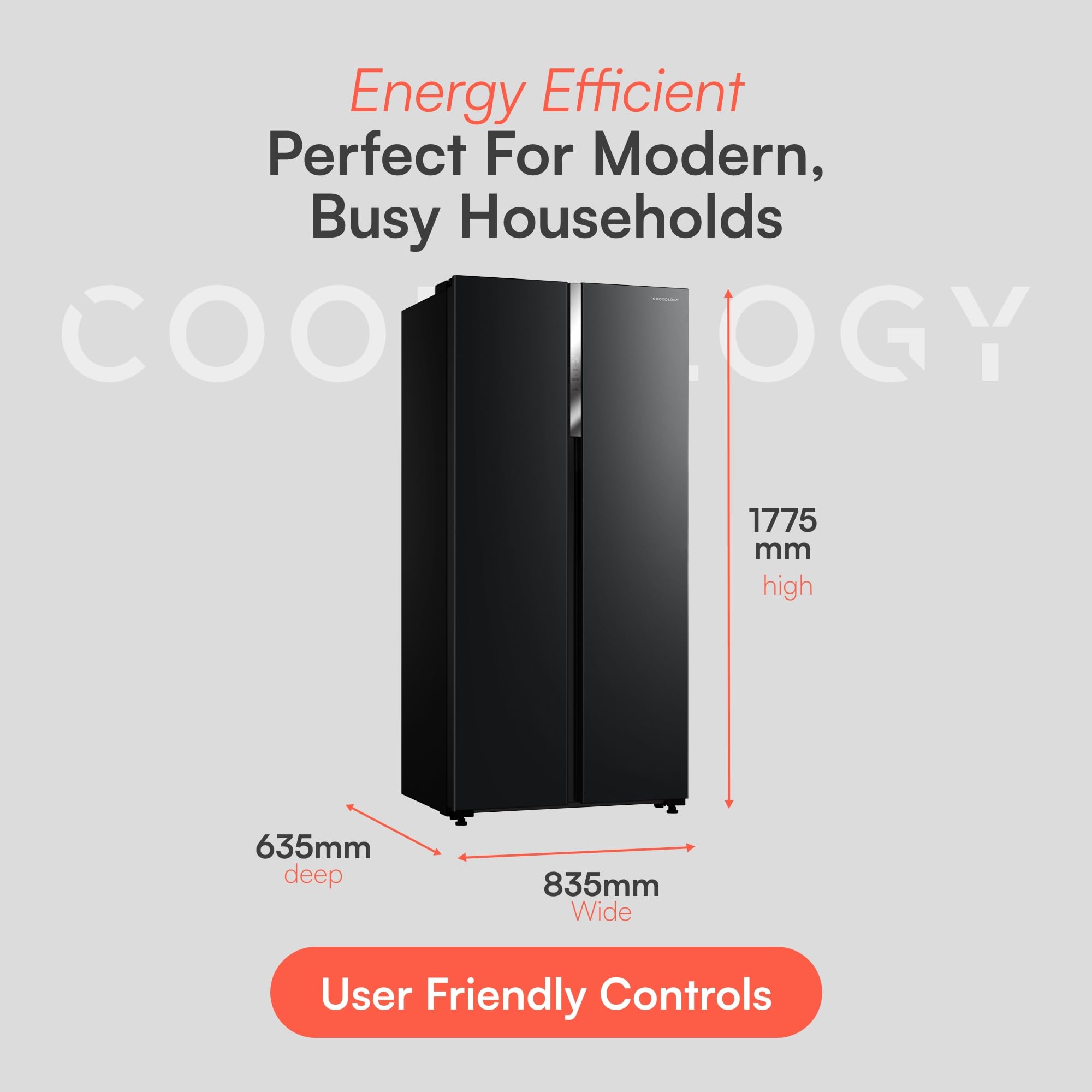 Cookology 460L Freestanding American Side-by-Side Fridge Freezer - 2 Doors - Frost Free - Adjustable Temperature Control