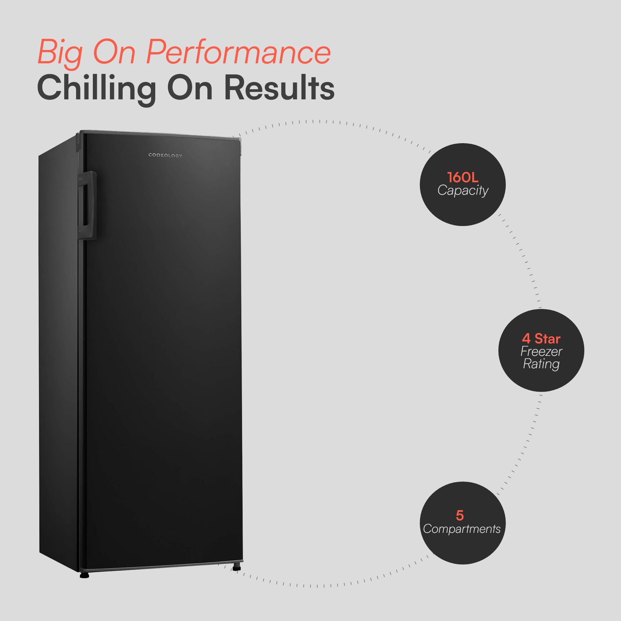 Cookology CTFZ160BK Tall Freestanding Freezer - Upright Freezer with 160 Litre Capacity - 142cm High and 55cm Wide