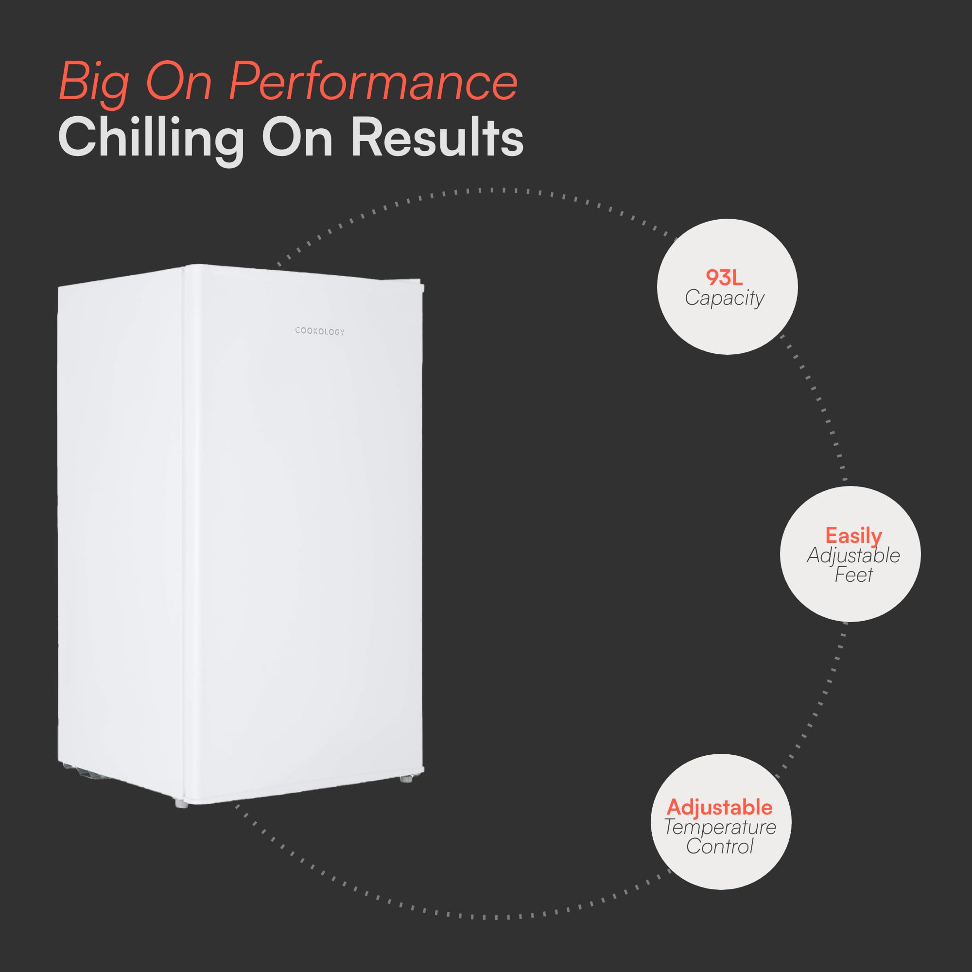 Cookology 93L Freestanding Under Counter Fridge with Chiller Box - Adjustable Temperature Control & Legs - White