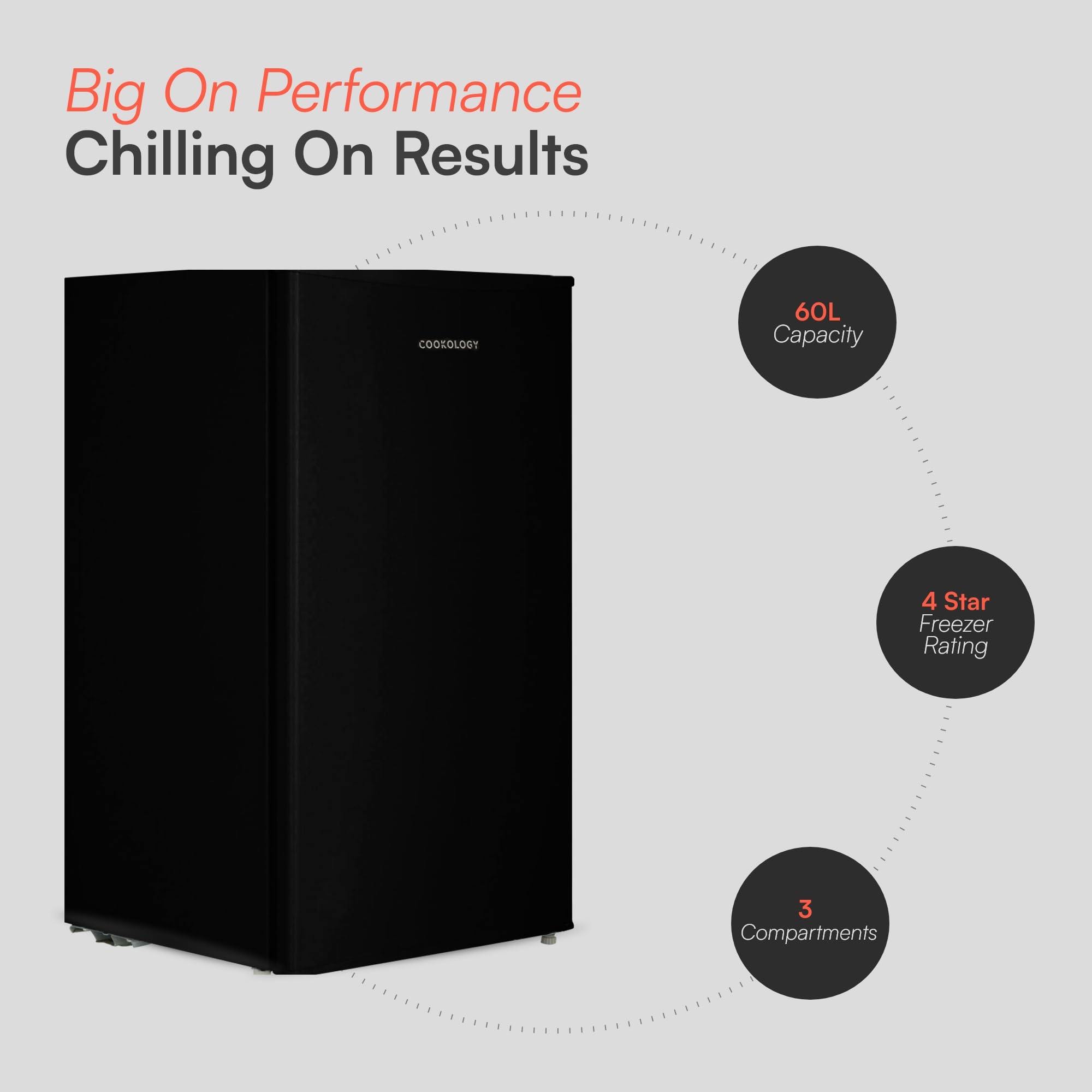 Cookology 60L Freestanding Under Counter Freezer - 48cm - Practical Reversible Door - 3 Large Compartments