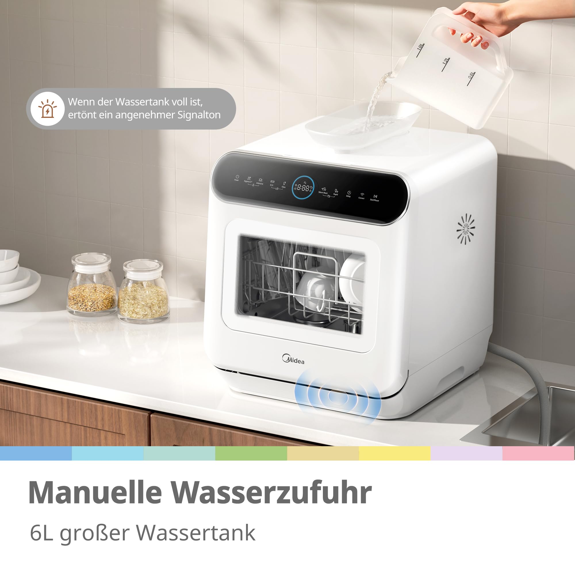 COMFEE' Table Top Dishwasher 7+3 Programs Mini Tabletop Dishwasher No Plumbing, 6L Built-in Water Tank, Hygiene Wash, Auto Door Open Drying