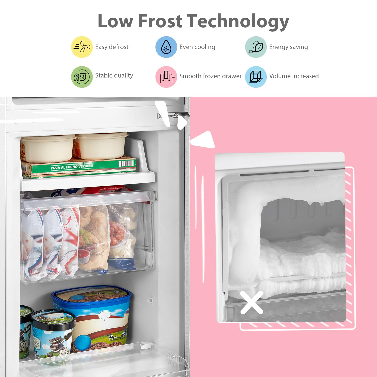 COMFEE' RCB169WH2(E) 174L 70/30 Freestanding Fridge Freezer, 150cm Height, Low Frost, 4-Star Freezer, Quiet 39dB