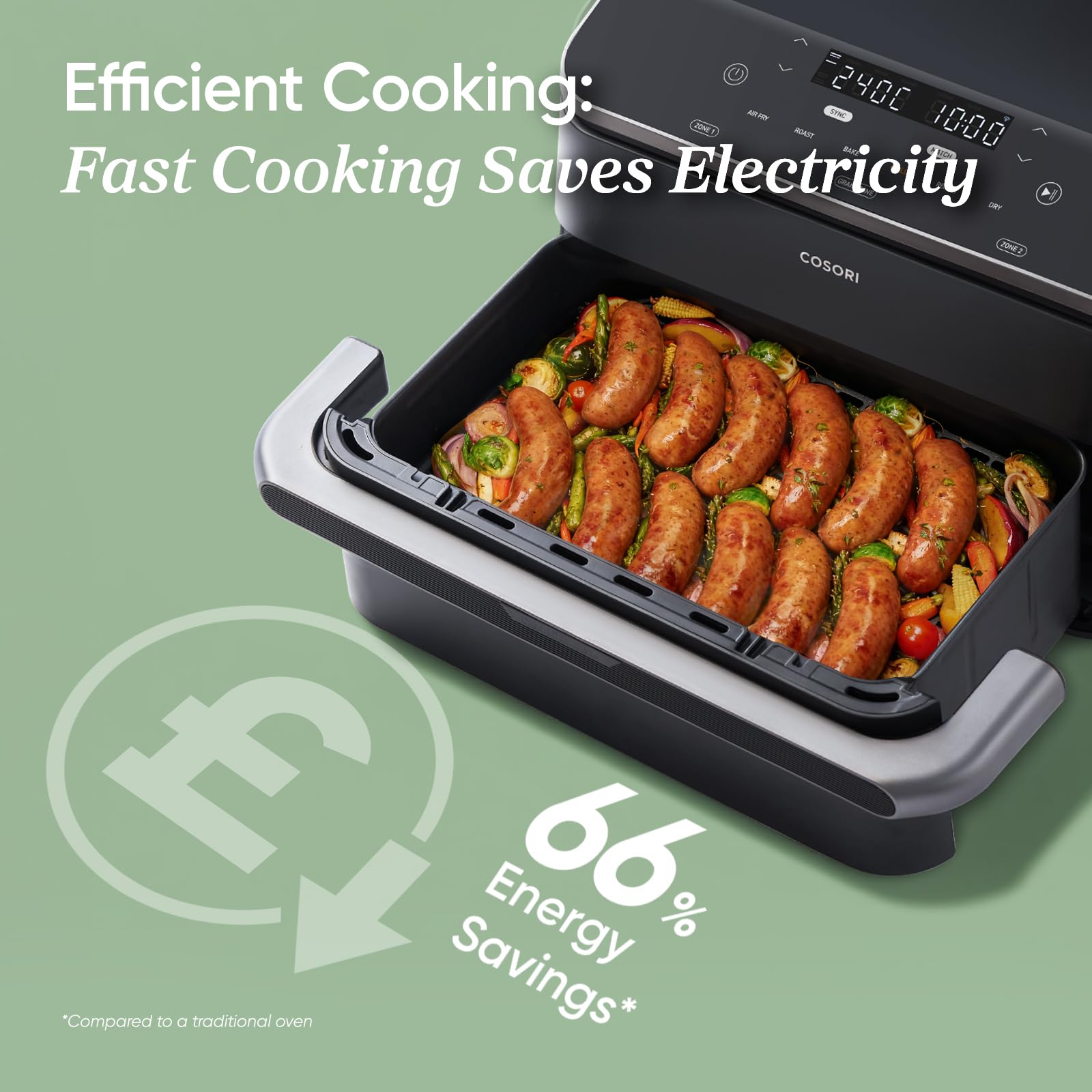 Cosori Dual Air Fryer, 10L Flexible Capacity, Dual Blaze Heating for Fast and Even Results, Single & Double Zone