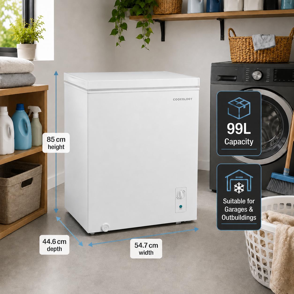 Cookology 99L Freestanding Chest Freezer - Suitable for Outbuildings & Garages - Adjustable Feet - Switchable Refrigeration Mode
