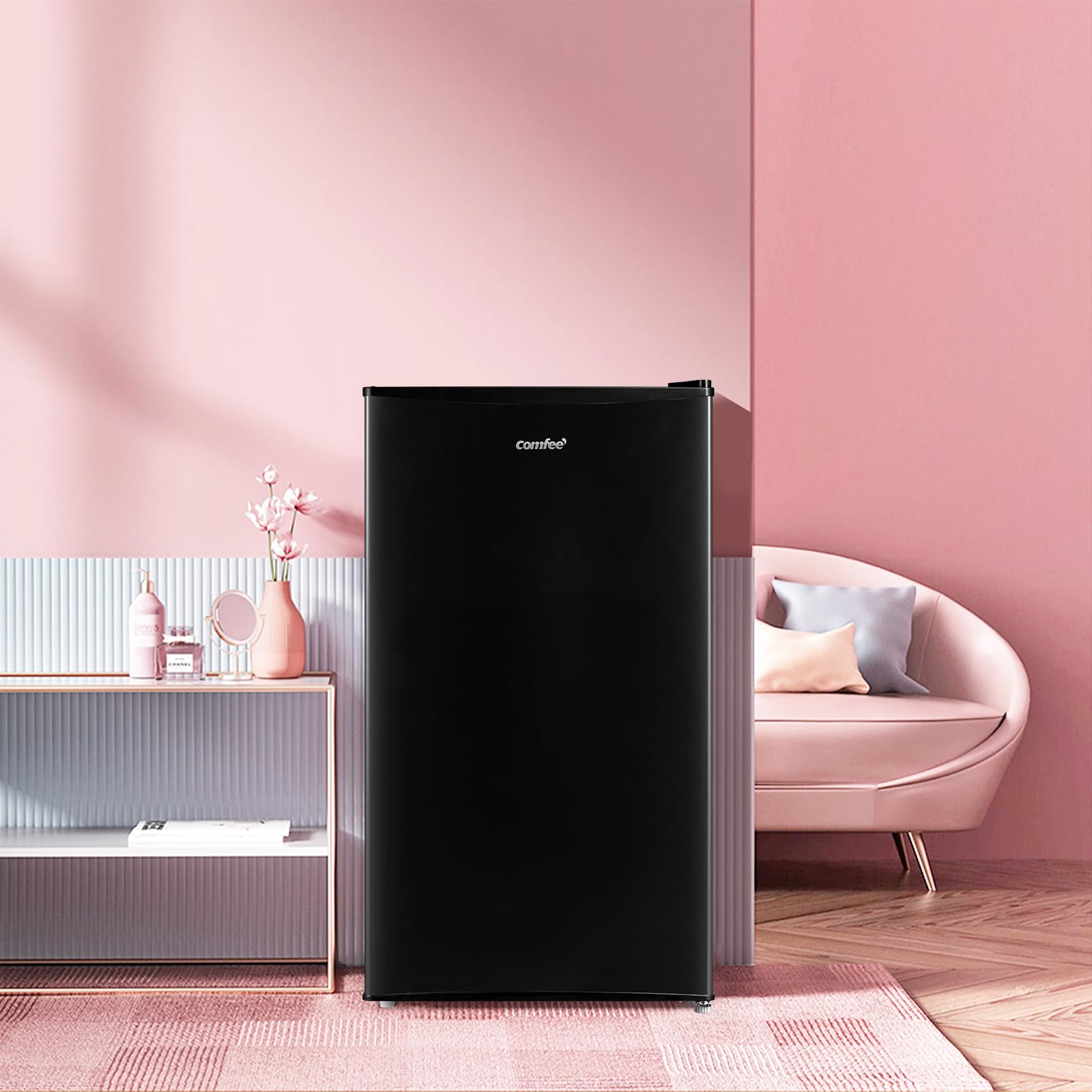 COMFEE' RCD93BL2(E) Under Counter Fridge, 93L Small Fridge with Cooler Box, Interior Light, Removable Glass Shelf