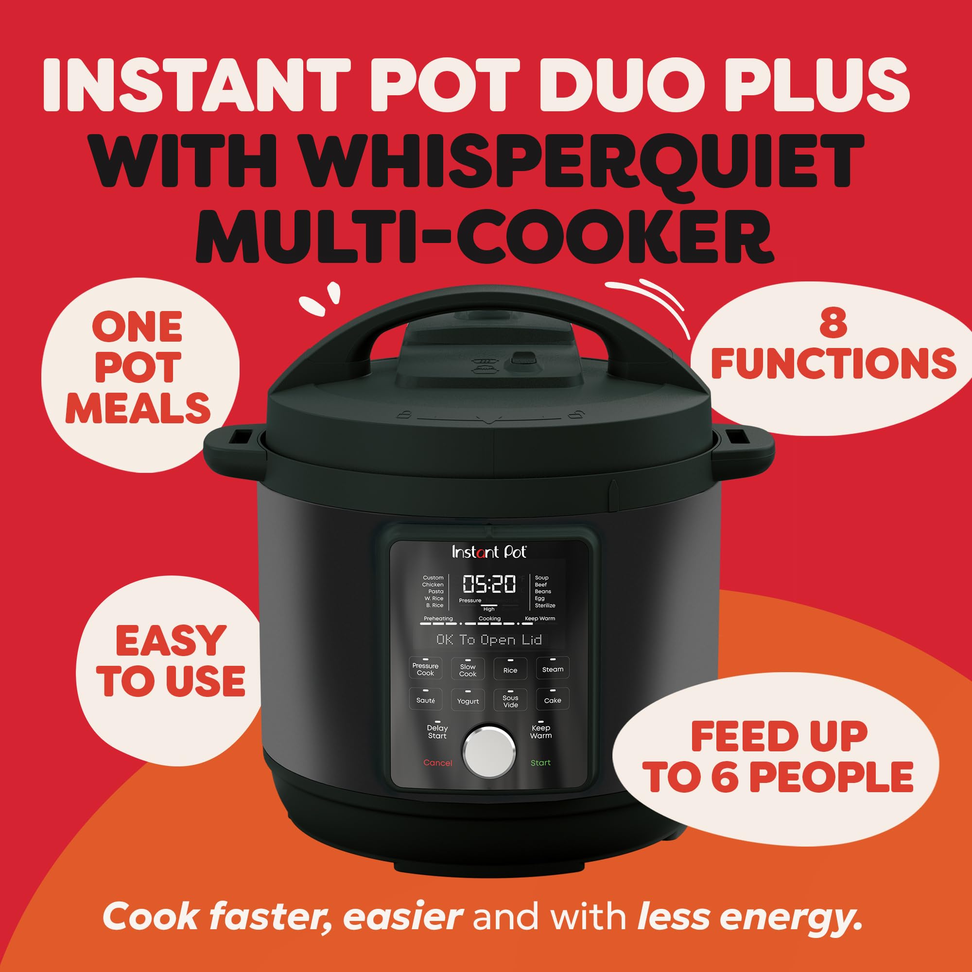 Instant Pot Duo Plus with WhisperQuiet Multi-Cooker 5.7L - Black, Electric Pressure Cooker, Slow Cooker, Rice Cooker, Sauté Pan