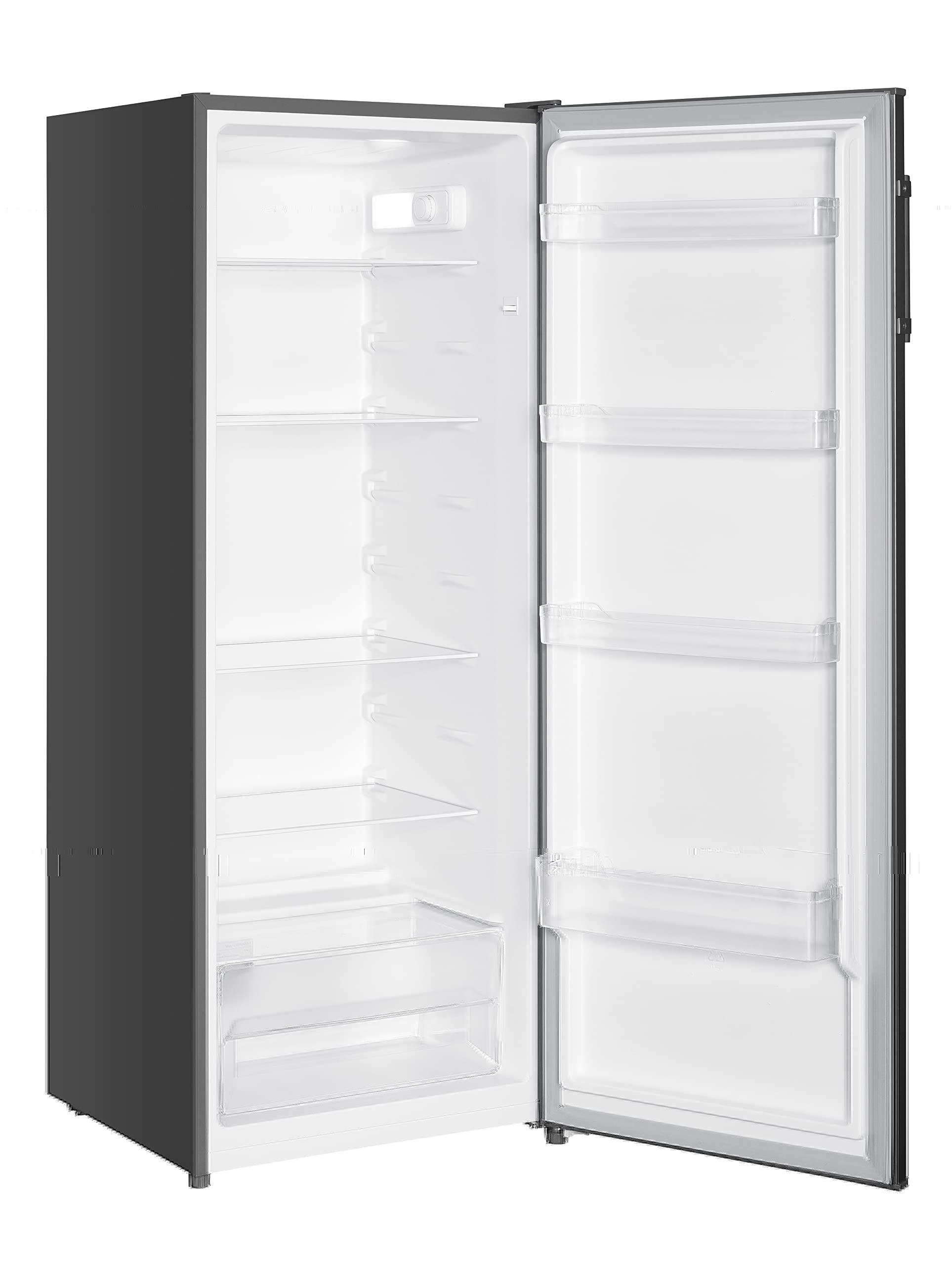 Cookology 240L Tall Freestanding Larder Fridge, 143cm High and 55cm with 5 Adjustable Shelves and Reversible Door - Inox