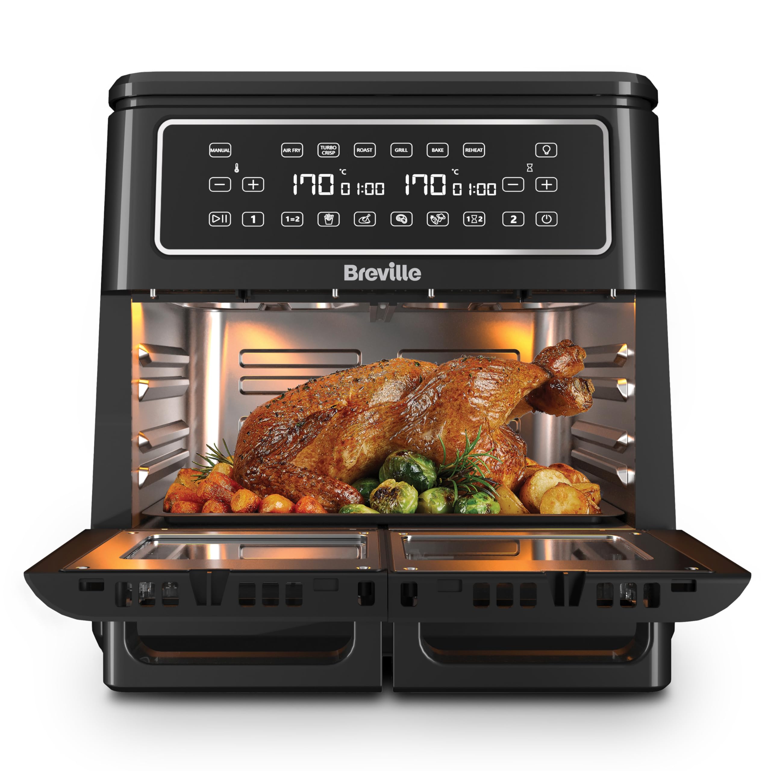 Breville Halo Flexi Air Fryer | Digital Dual Air Fryer Oven | 11L: Serves 10+ People | FryBakeGrillRoast & Reheat