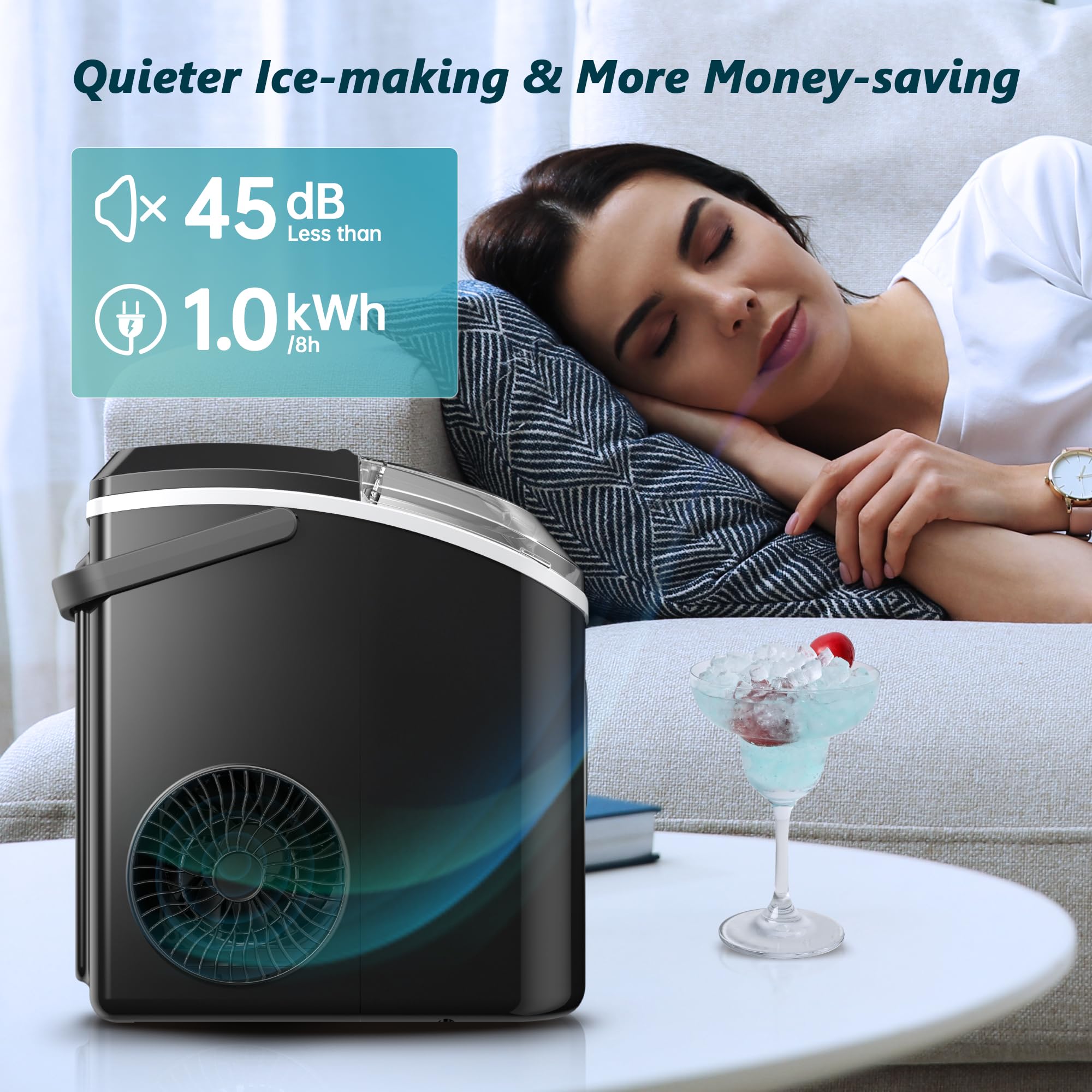 EUHOMY Nugget Ice Maker, Chewable Pellet Ice Machine with Self-Cleaning and Handle, Ready in 6 Mins, 15.5kg/24H, Removable Top Cover