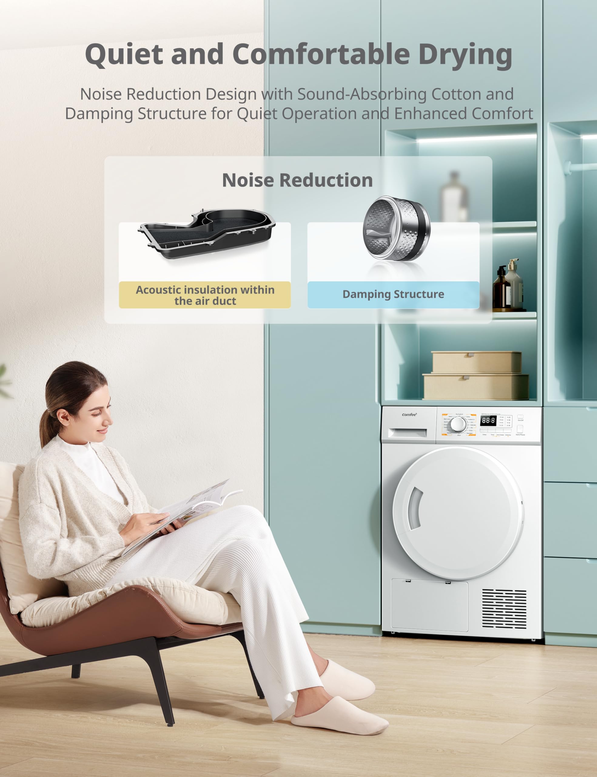 COMFEE' Freestanding Heat Pump Tumble Dryer,8kg Front Load, A+ Class, 16 Programmes, Auto-Dry,Anti-Crease,Refresh,White,CFG09EH80/W-UK